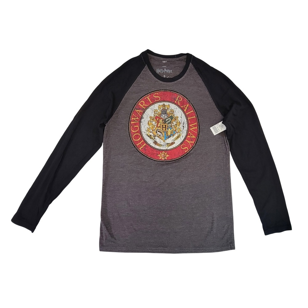 Harry Potter Hogwarts Railways Raglan Long Sleeve Shirt Boys Youth Size S Gray